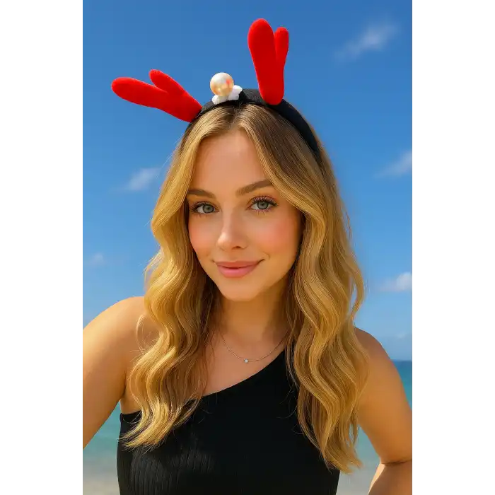 Kırmızı Renk Geyik Boynuzu Figürlü İnci Detaylı Taç