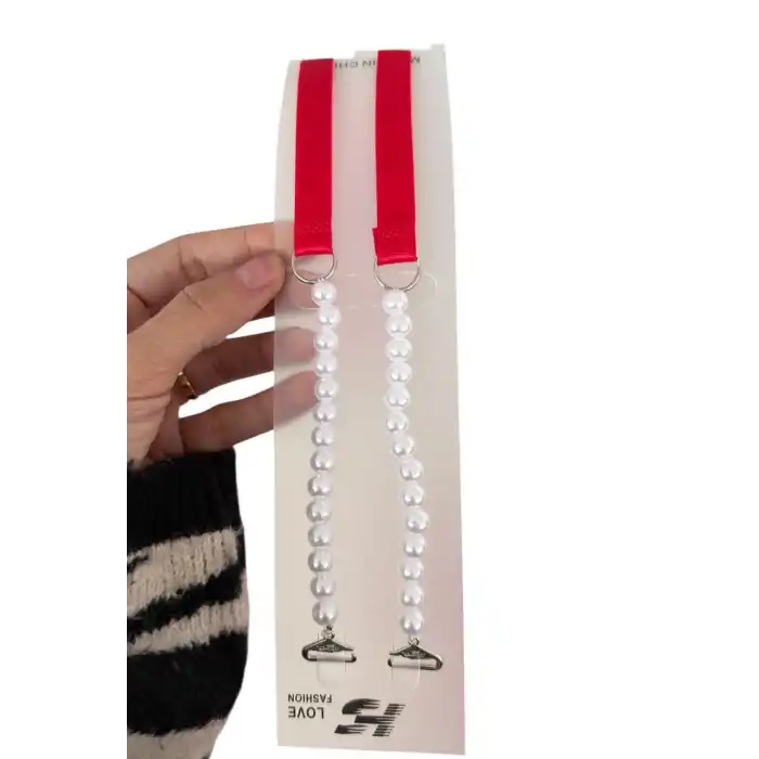 Kırmızı Renk İnci Detaylı Sütyen Askısı