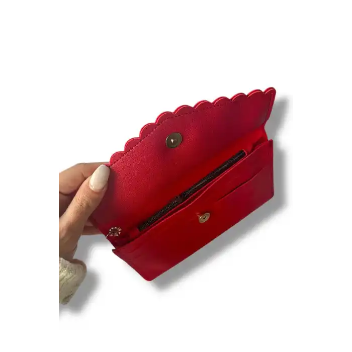 Kırmızı Renk Kedi Figürlü Deri Kadın Cüzdan