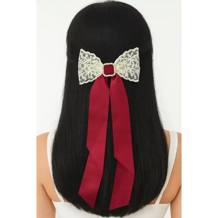 Kırmızı Renk Kurdele Figürlü Taş Detaylı Otomat Toka