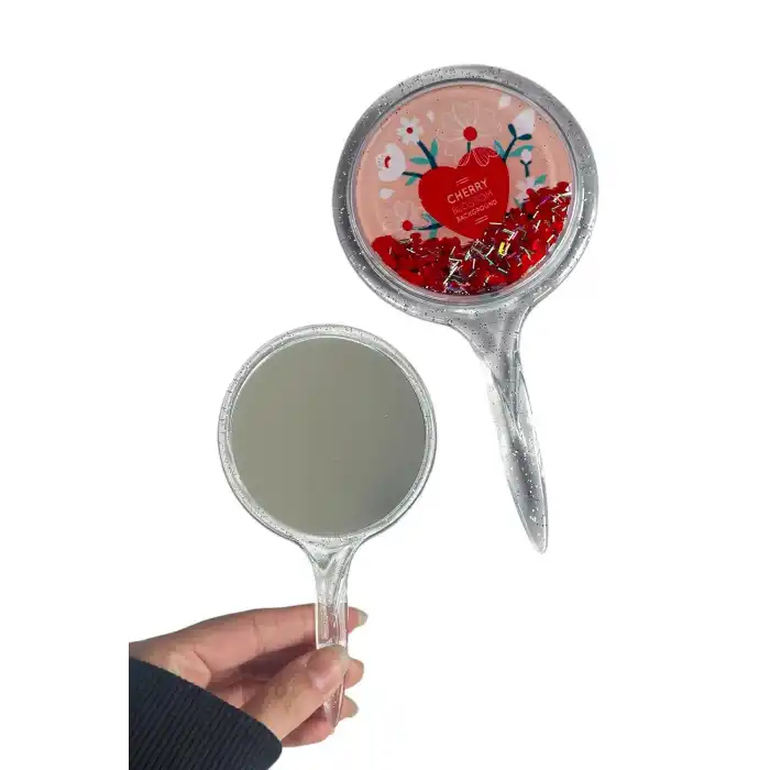 Kırmızı Renk Pul Detaylı Karışık Figürlü El Aynası