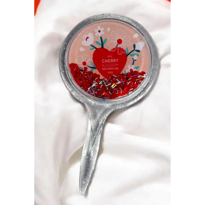 Kırmızı Renk Pul Detaylı Karışık Figürlü El Aynası