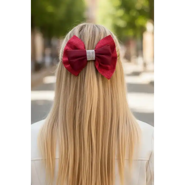 Kırmızı Renk Taş Detaylı Kurdele Otomat Toka