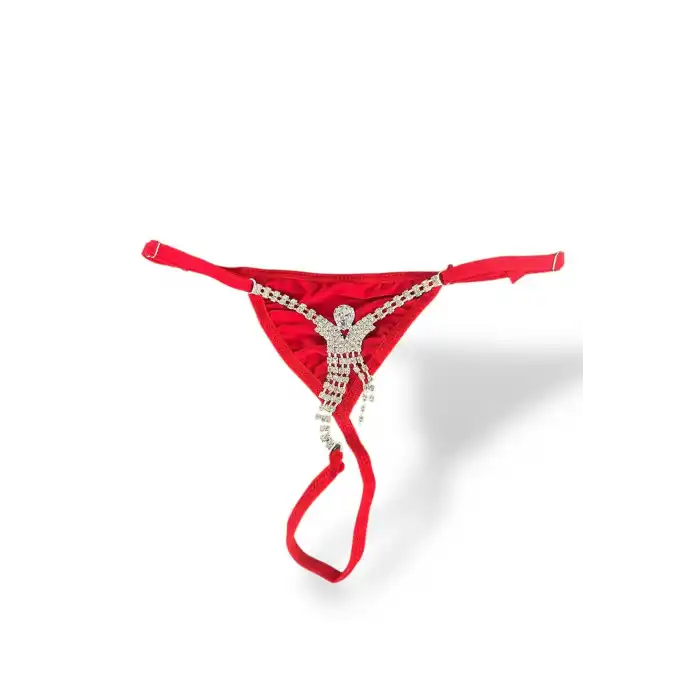 Kırmızı Renk Taş Detaylı Tanga