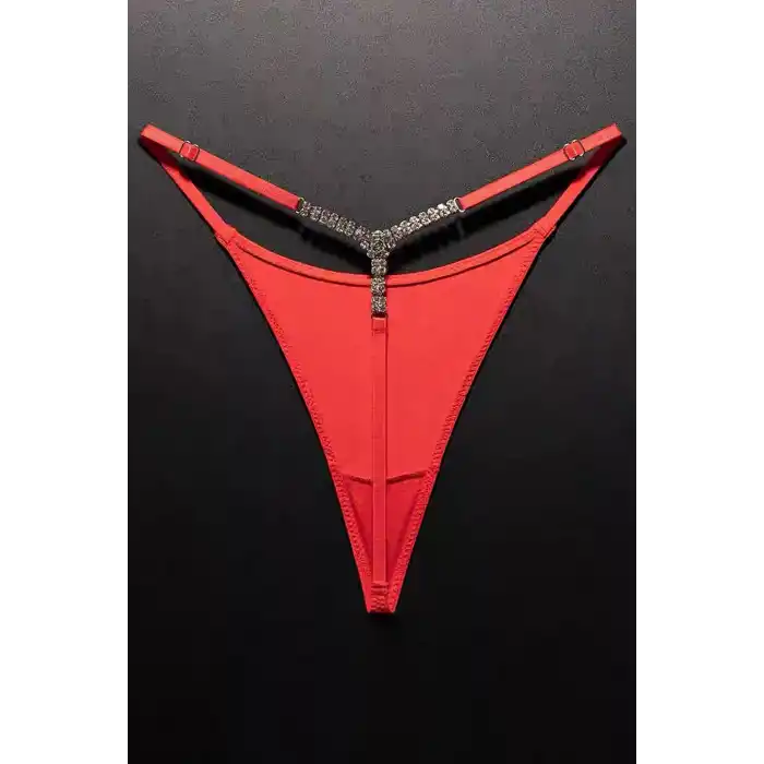 Kırmızı Renk Taş Detaylı Tanga