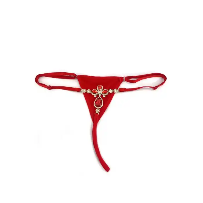Kırmızı Renk Taş Detaylı Tanga