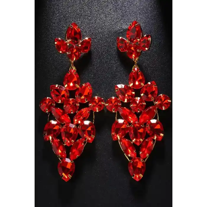 Kırmızı Renk Taşlı Abiye Küpe (Çift) Kına/Gelin Küpe