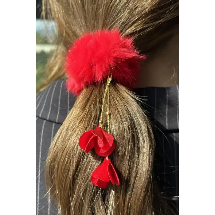 Kırmızı Renk Zincir Detaylı Peluş Simit Toka