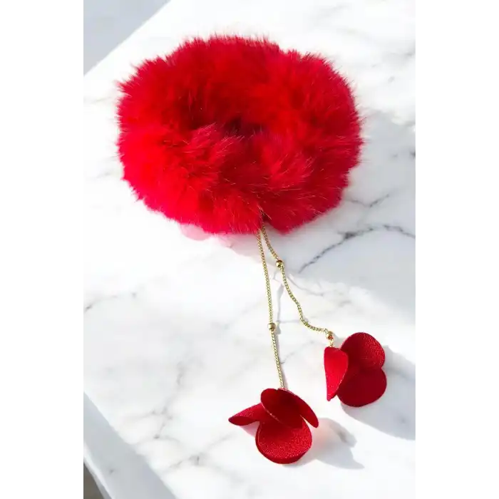 Kırmızı Renk Zincir Detaylı Peluş Simit Toka