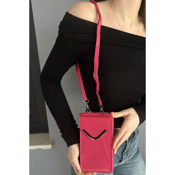Koyu Pembe Renk Kadın Deri Çanta