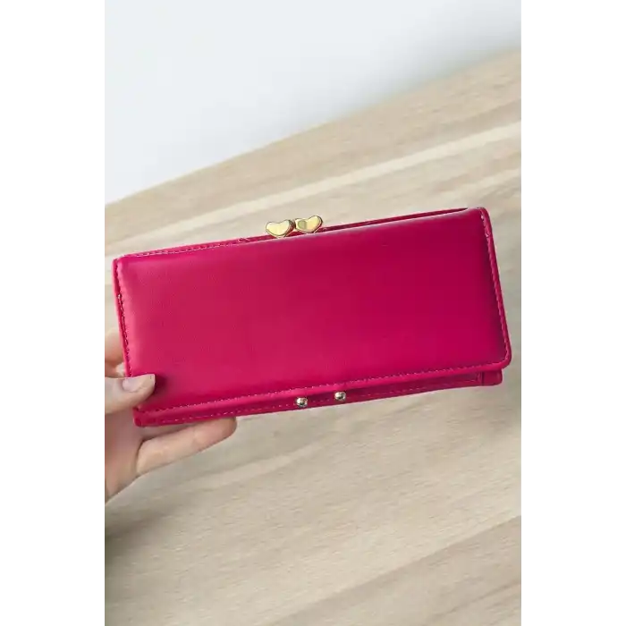 Koyu Pembe Renk Kalp Detaylı Kadın Cüzdan
