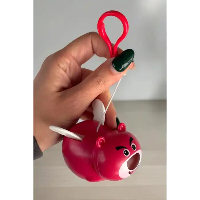 Koyu Pembe Renk Kanatları Oynayan Ayı Figürlü Anahtarlık