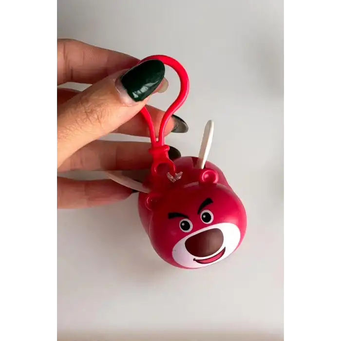 Koyu Pembe Renk Kanatları Oynayan Ayı Figürlü Anahtarlık