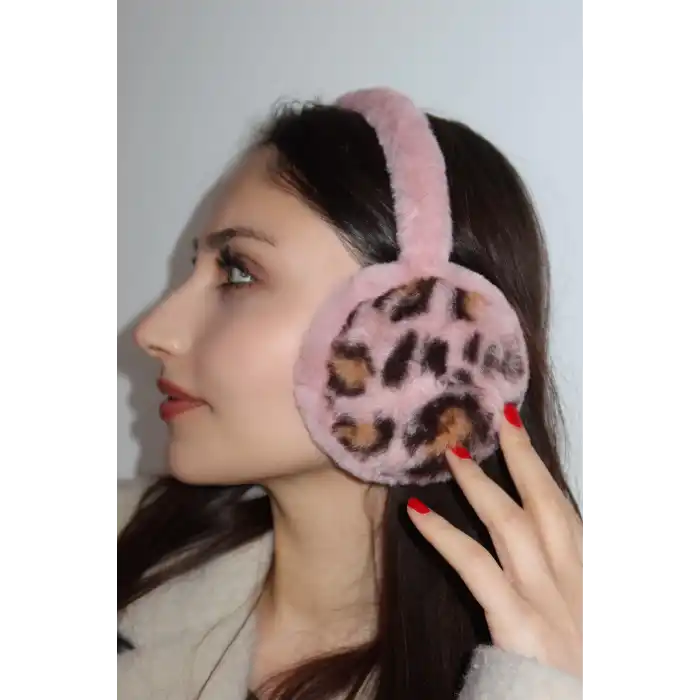 Koyu Pembe Renk Leopar Detaylı Peluş Kulaklık