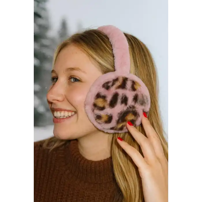 Koyu Pembe Renk Leopar Detaylı Peluş Kulaklık