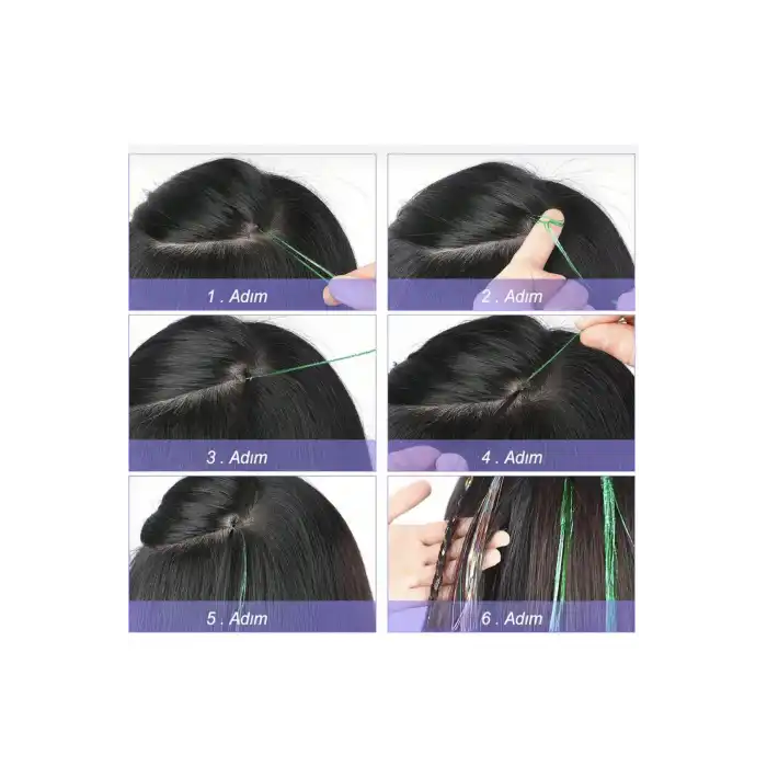 Koyu Pembe Renk Simli Yan Postiş Hair Tinsel Shiny Hair (50 Cm)