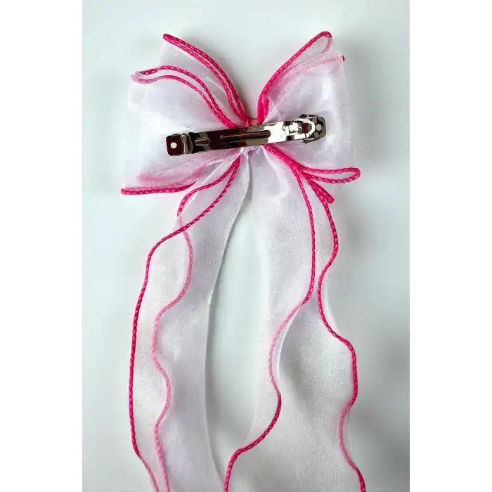 Koyu Pembe Ve Beyaz  Renk Kelebek Figürlü Otomat Toka