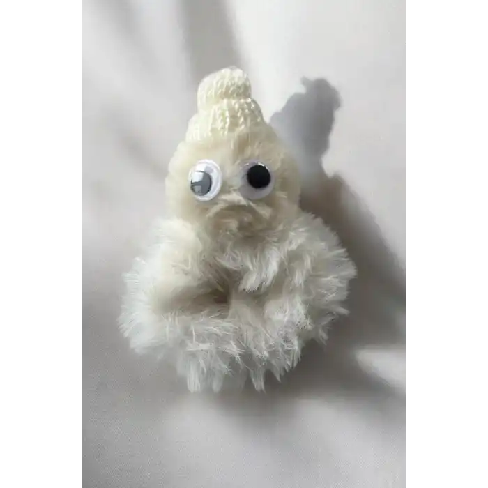 Krem Renk Canavar Figürlü Peluş Simit Toka