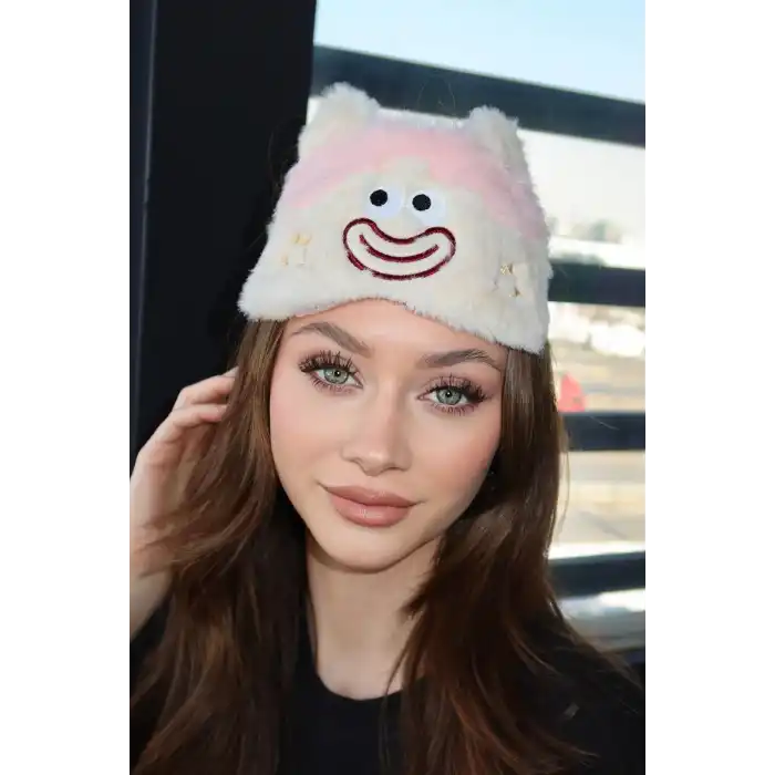 Krem Renk Canavar Figürlü Uyku Bandı