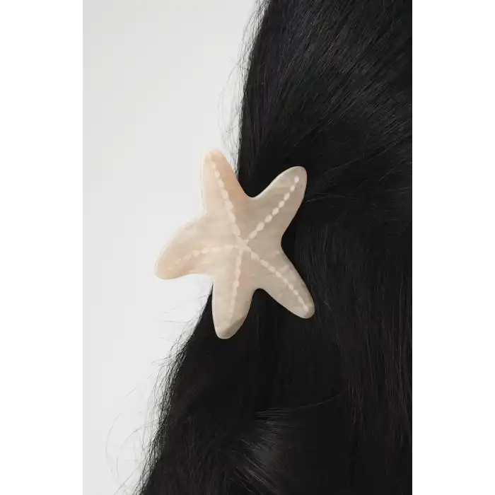 Krem Renk Deniz Yıldız Figürlü Kemik Mandal Toka