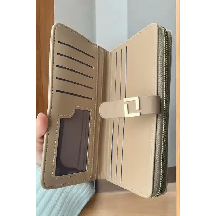 Krem Renk Deri Kadın Cüzdan