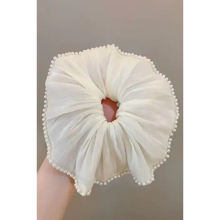 Krem Renk İnci Detaylı Simit Toka