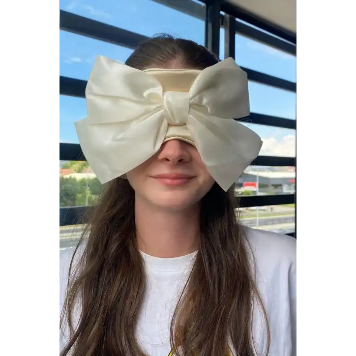 Krem Renk Kurdele Figürlü Saten Uyku Bandı