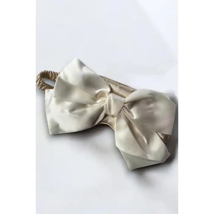 Krem Renk Kurdele Figürlü Saten Uyku Bandı