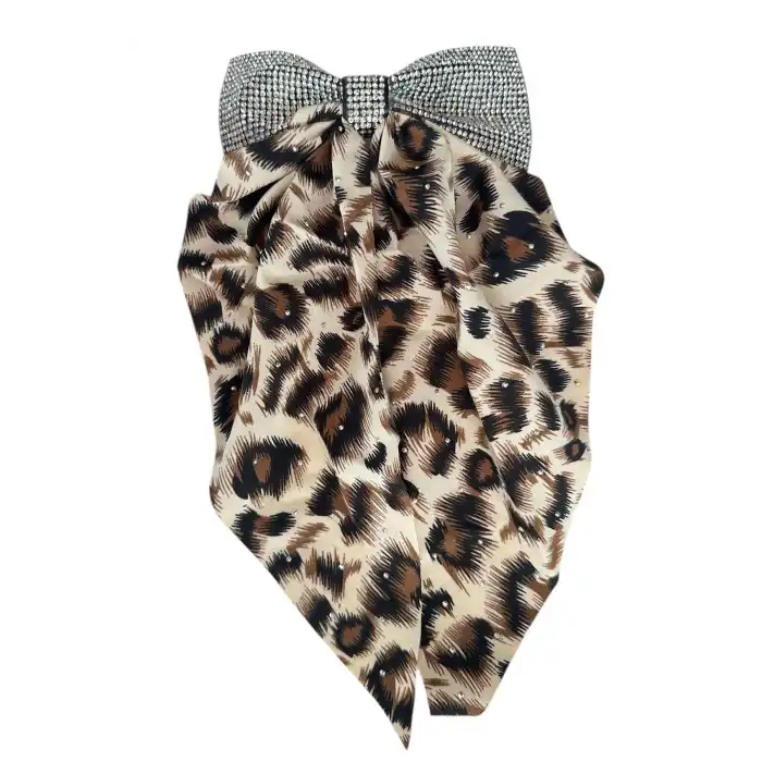 Krem Renk Leopar Desenli Taş Detaylı Otomat Toka