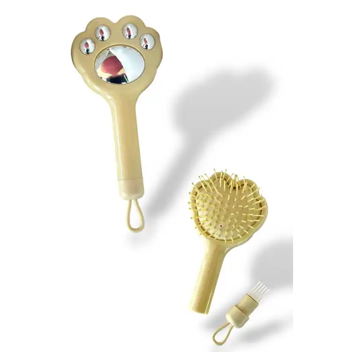 Krem Renk Pati Figürlü Saç Tarama Fırçası/ Tarak