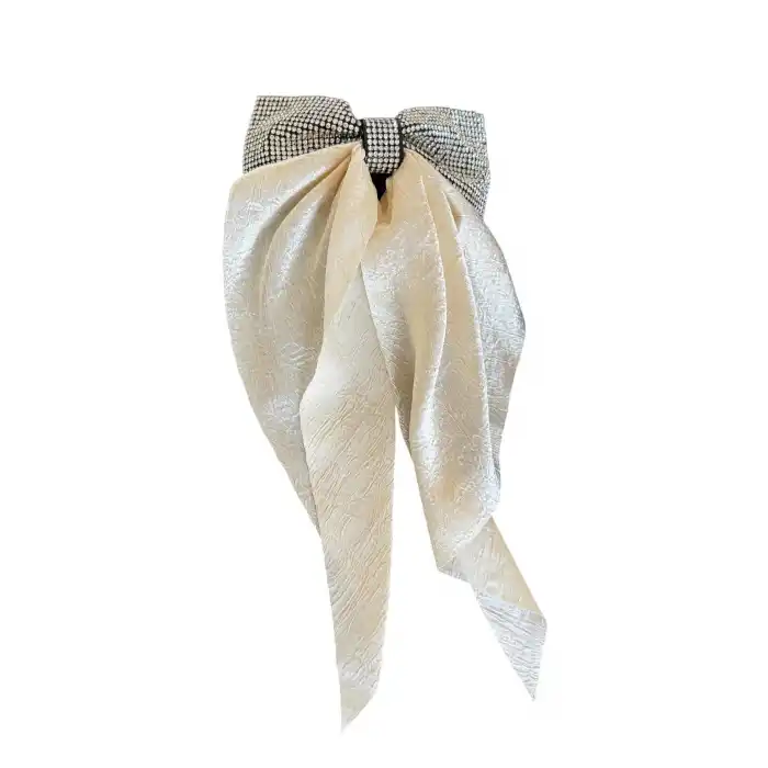 Krem Renk Taş Detaylı Kurdele Otomat Toka