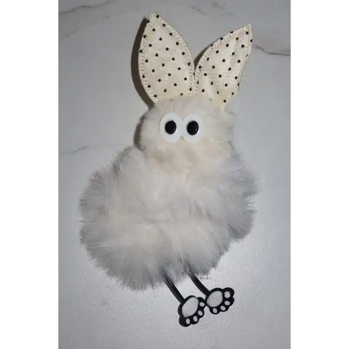 Krem Renk Tavşan Figürlü Peluş Simit Toka