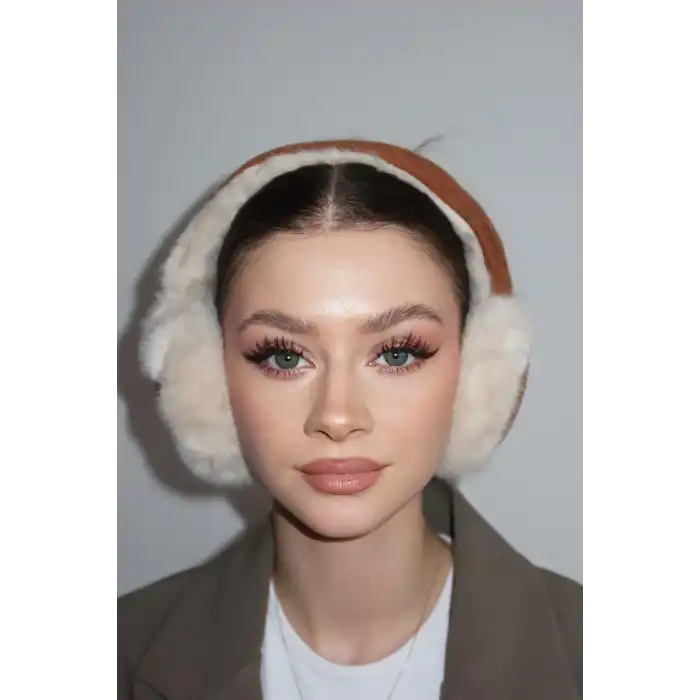 Krem Ve Kahve Renk Peluş Kulaklık
