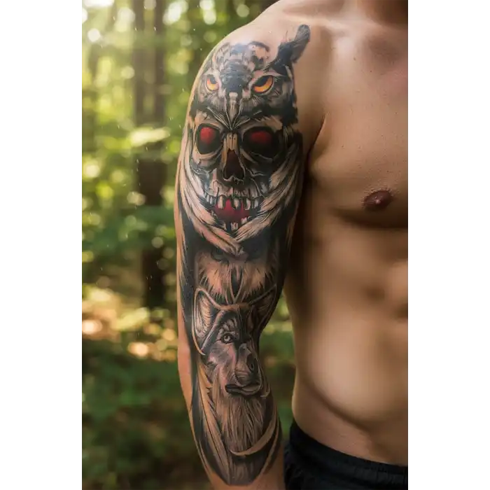 Kurukafa ve Baykuş Modelli Kol Dövme Tattoo