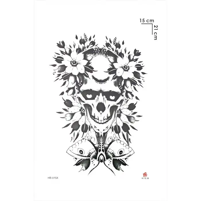 Kurukafa ve Çiçek Modelli Geçici Dövme Tattoo