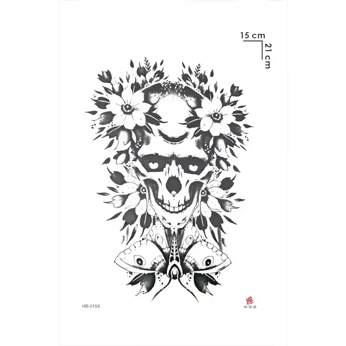 Kurukafa ve Çiçek Modelli Geçici Dövme Tattoo