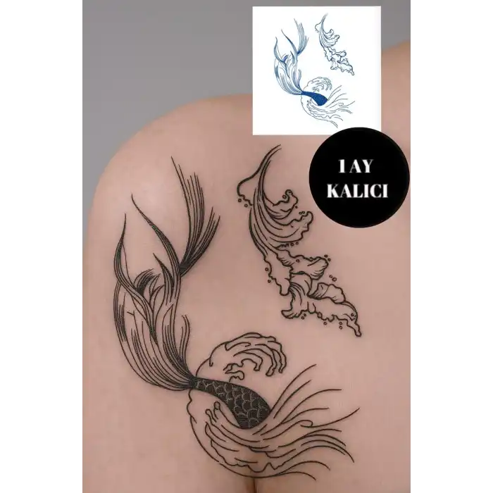 Kuyruk Ve Dalga Figürlü 12 Saat Sonra Kararan Geçici Mini Dövme Tattoo