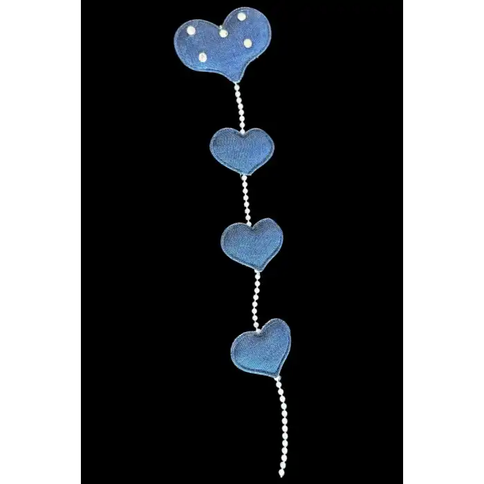 Lacivert Renk Kalp Figürlü İnci Ve Taş Detaylı Pens Toka