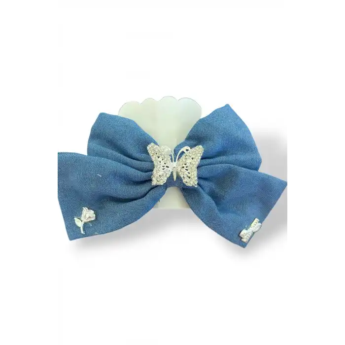 Lacivert Renk Kelebek Figürlü Kurdele Otomat Toka