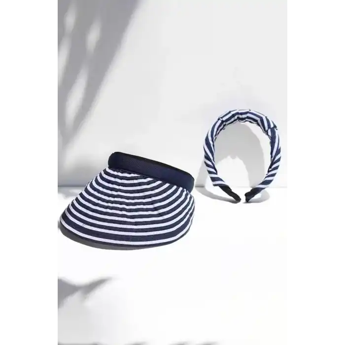 Lacivert Ve Beyaz Renk Katlanabilir Güneşlik  Şapka/Taç