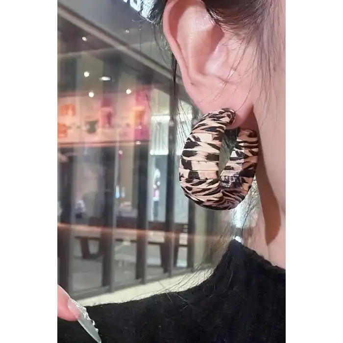 Leopar Desenli Halka Küpe (Çift)