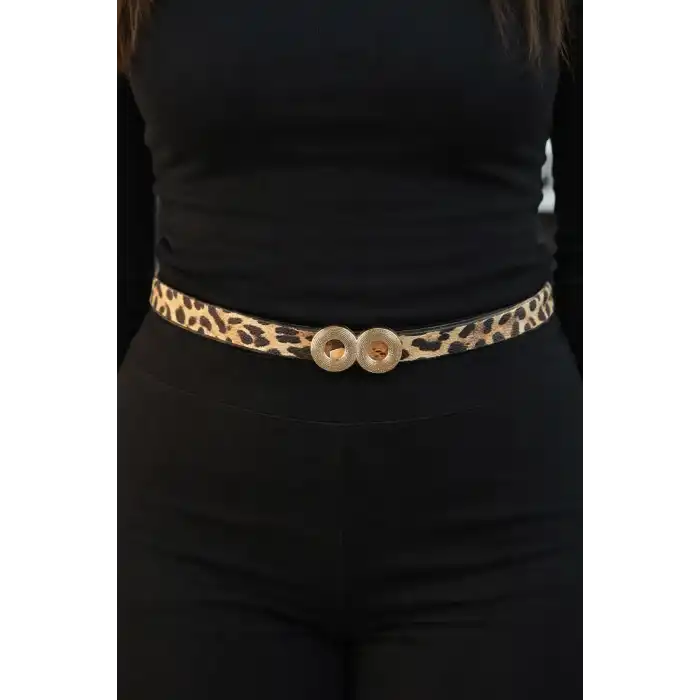 Leopar Desenli Kadın Deri Kemer