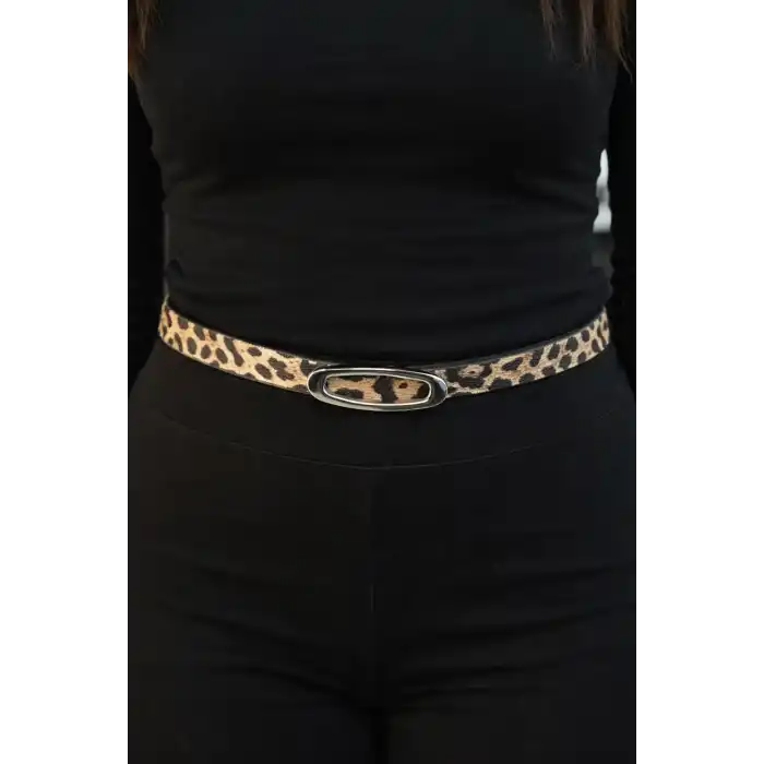 Leopar Desenli Kadın Deri Kemer