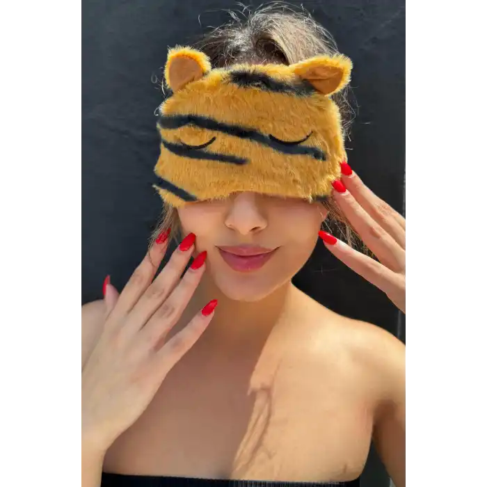 Leopar Desenli Kulak Detaylı Peluş Uyku Bandı