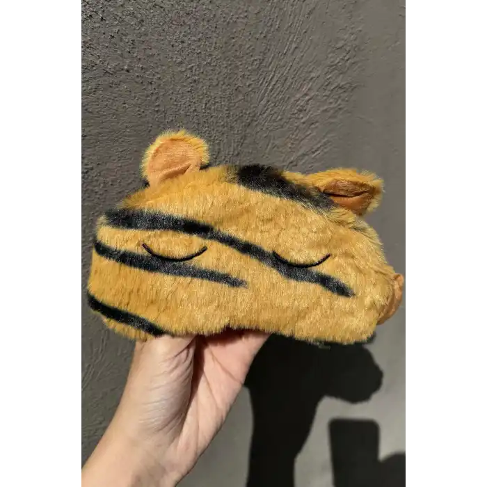 Leopar Desenli Kulak Detaylı Peluş Uyku Bandı