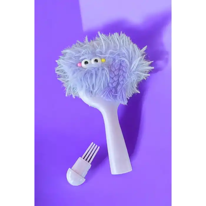 Lila Renk Canavar Figürlü Charm Takılabilir Saç Fırçası/Tarak