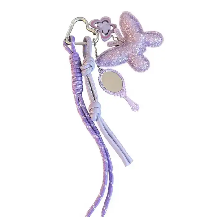Lila Renk Karışık Figürlü Ayna Detaylı Çanta Charm/ Anahtarlık