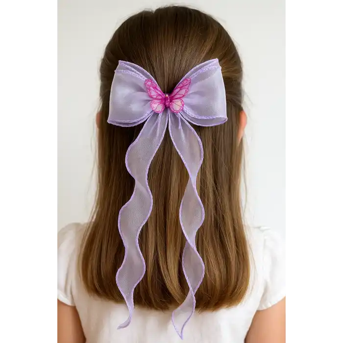 Lila Renk Kelebek Figürlü Otomat Toka