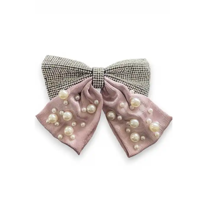 Lila Renk Kurdele Figürlü İnci Ve Taş Detaylı Otomat Toka