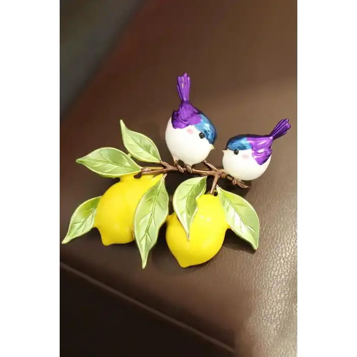 Limon Ve Kuş Figürlü Broş